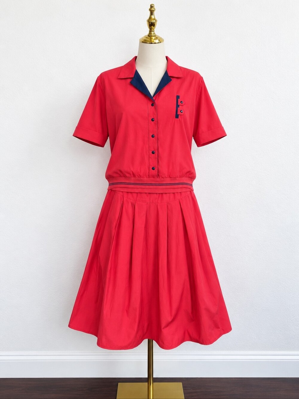 Vintage 80s Willi of California Red Navy 2 Piece Skirt Set Preppy Nautical 16